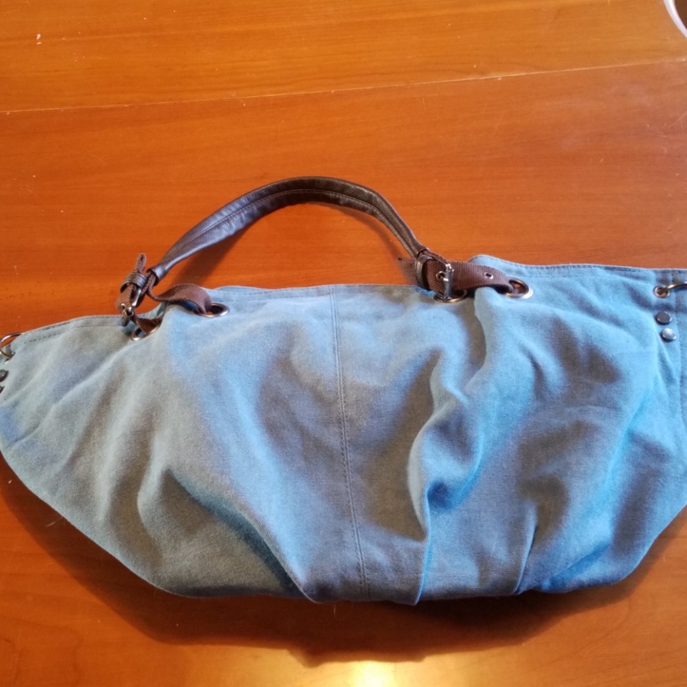 Blue canvas shoulder bag